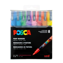 POSCA PC-3M Glitter Marker Set, 8 Fine Bullet Tip Paint Pens, Non-Toxic, Water-Based, Opaque Ink, Quick-Dry, Layerable Colors for Art, Craft, DIY & Customization, Made in Japan