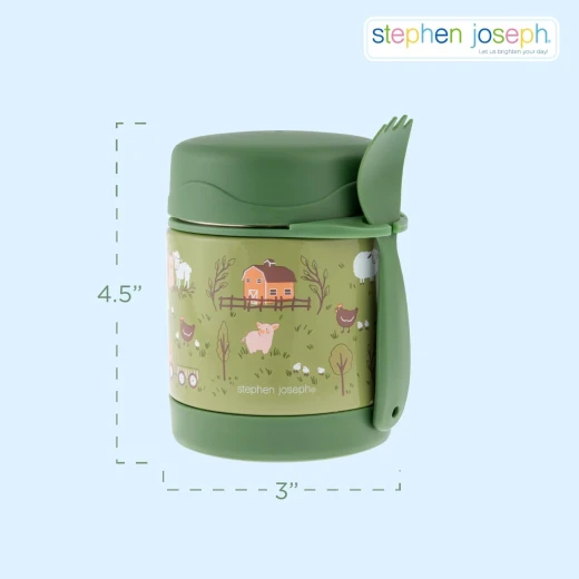 Stephen Joseph, 10oz Vacuum Sealed Insulated Food Jar for Hot Food, Lunch Thermo Kids Food Jar with Spork, Leak Proof Stainless Steel Wide Mouth Lunch Food Thermo Jar for School, Farm - Stephen Joseph - Image 3