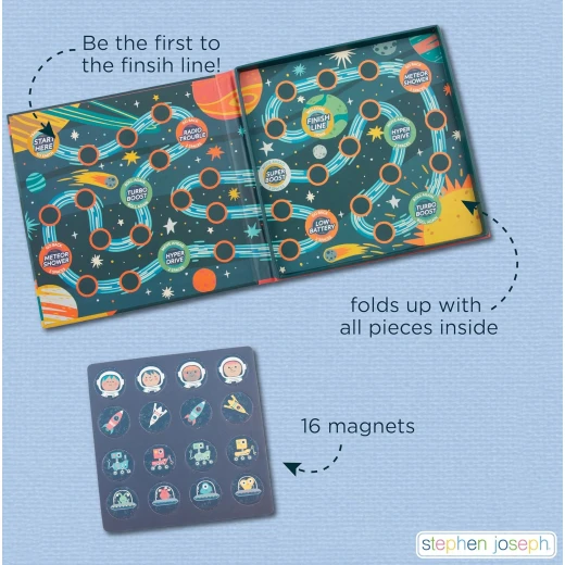 Stephen Joseph, Magnetic Racing Game, Multi-Player Travel Game with Dice – Fun Game for Road Trip, Ideal for Ages 3+ – Travel Game for Kids with Travel Tin, Space - Stephen Joseph - Image 5