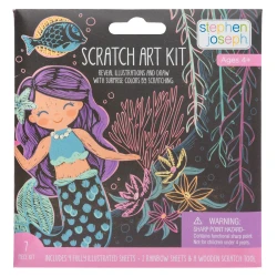 Stephen Joseph Scratch Art Kit for Kids, Mermaid Theme, Includes 6 Cards & Wooden Tool, Fun DIY Art Activity to Build Creativity & Motor Skills – Safe & Eco-Friendly
