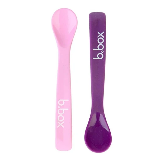 b.box Silicone Baby Spoons, Pack of 2 (Pink & Purple), Soft Bite First Feeding Spoon with Easy-Grip Handle, BPA-Free, Dishwasher Safe, Ideal for Travel & Self-Feeding - B.Box - Image 2