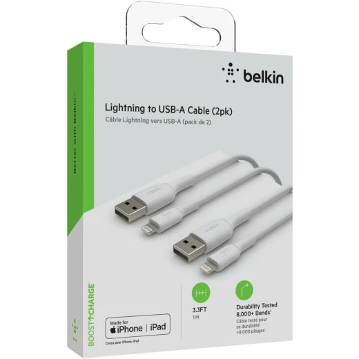 كيبل بيلكين بوست تشارج USB-A إلى لايتنينغ، بطول 1 متر، أبيض (عبوة من قطعتين) - بيلكين - Image 3