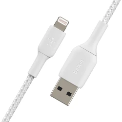 كابل بيلكين بوست تشارج USB-A مضفّر مع موصل لايتنينغ، بطول 1 متر، أبيض