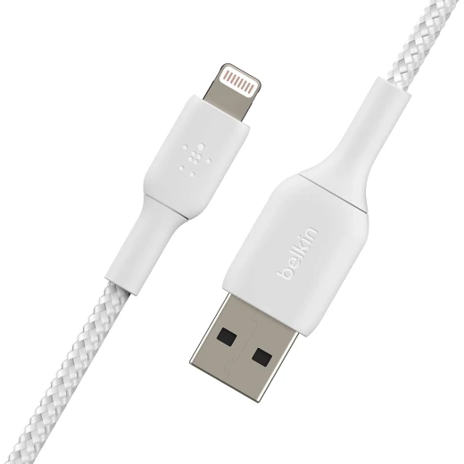 كابل بيلكين بوست تشارج USB-A مضفّر مع موصل لايتنينغ، بطول 1 متر، أبيض كابل بيلكين بوست تشارج USB-A مضفّر مع موصل لايتنينغ، بطول 1 متر، أبيض