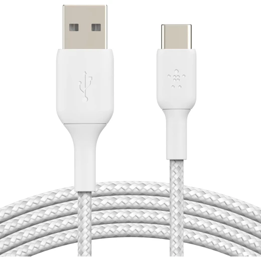 كيبل شحن بيلكينUSB-A إلى USB-C بطول 6.6 قدم أبيض مضفر لأجهزة iPhone 16 و Galaxy S25 و iPad Pro كيبل شحن بيلكينUSB-A إلى USB-C بطول 6.6 قدم أبيض مضفر لأجهزة iPhone 16 و Galaxy S25 و iPad Pro