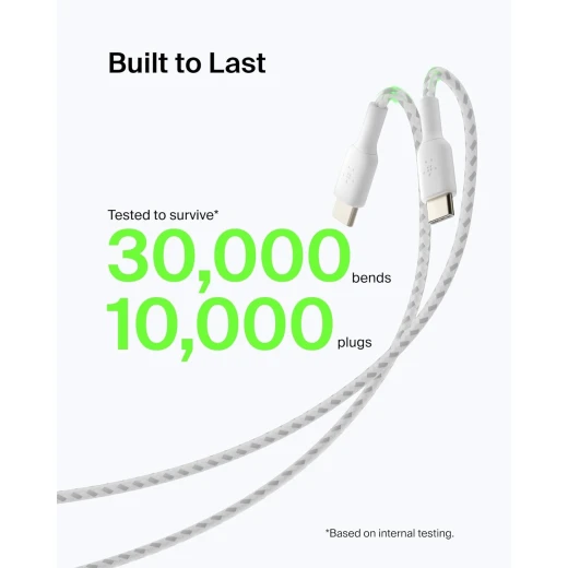 كيبل شحن بيلكينUSB-A إلى USB-C بطول 6.6 قدم أبيض مضفر لأجهزة iPhone 16 و Galaxy S25 و iPad Pro - بيلكين - Image 4