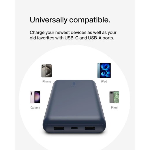 Belkin BoostCharge 3-Port 20K Power Bank with USB-C 15W, dual USB-A, 15cm USB-A to USB-C Cable, Blue - Belkin - Image 6