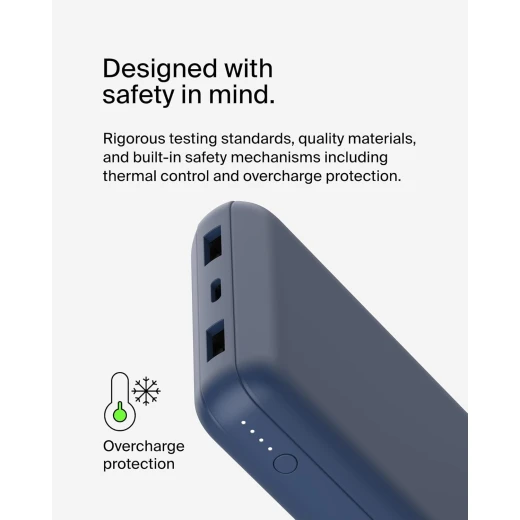 Belkin BoostCharge 3-Port 20K Power Bank with USB-C 15W, dual USB-A, 15cm USB-A to USB-C Cable, Blue - Belkin - Image 10