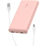 باور بانك بيلكين بوست تشارج بسعة 20,000 مللي أمبير، بثلاثة منافذ – USB-C بقوة 15 واط، ومنفذين USB-A، مع كابل USB-A إلى USB-C بطول 15 سم، وردي - بيلكين