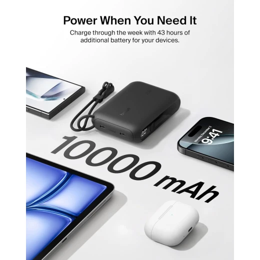 بنك طاقة Belkin 10,000mAh USB-C مع منفذين وشاشة رقمية - شحن سريع لأجهزة iPhone و Samsung - بيلكين - Image 11
