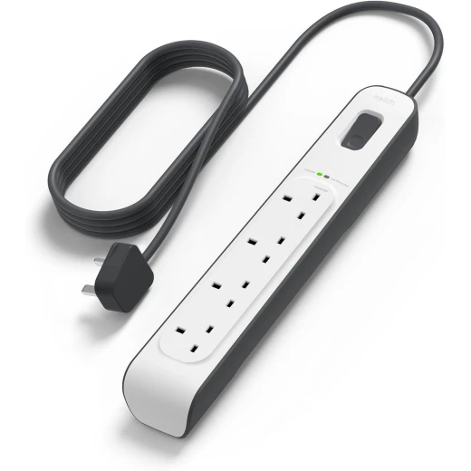 Belkin 4-Way Surge Protector Extension Lead Strip 2m White - Protect Your Electronics Belkin 4-Way Surge Protector Extension Lead Strip 2m White - Protect Your Electronics