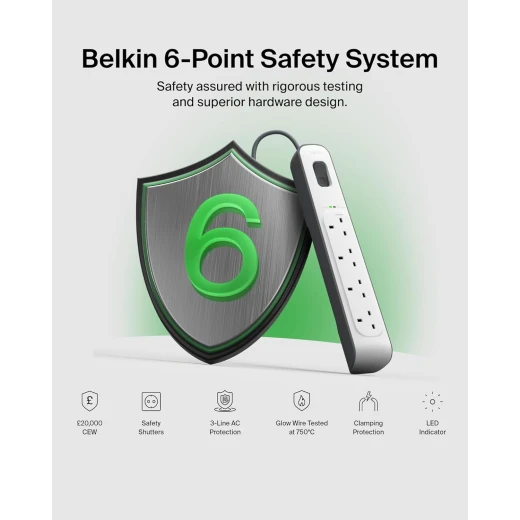 Belkin 4-Way Surge Protector Extension Lead Strip 2m White - Protect Your Electronics - Belkin - Image 2