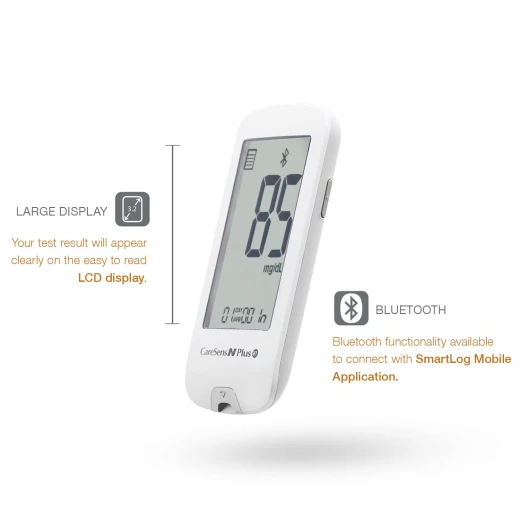 Care Sens N Plus Bluetooth Blood Glucose Monitor Kit with 100 Blood Sugar Test Strips, 100 Lancets, 1 Blood Glucose Meter, 1 Lancing Device, Travel Case for Diabetes Testing Kit (Auto-Coding Glucometer kit with 1 Control Solution) for Personal Use - Care Sens - Image 4