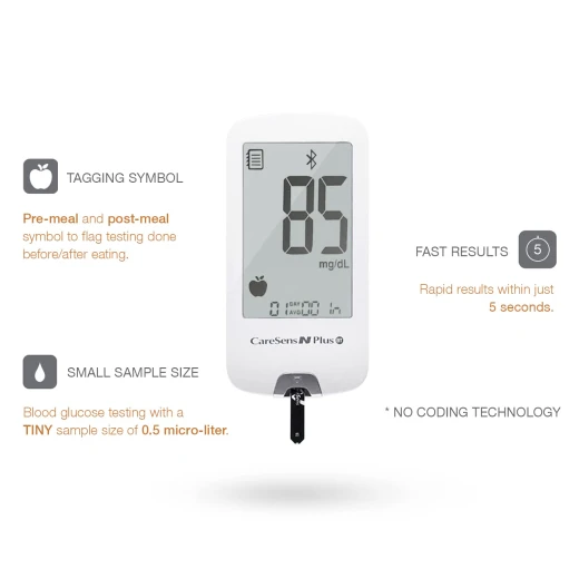 Care Sens N Plus Bluetooth Blood Glucose Monitor Kit with 100 Blood Sugar Test Strips, 100 Lancets, 1 Blood Glucose Meter, 1 Lancing Device, Travel Case for Diabetes Testing Kit (Auto-Coding Glucometer kit with 1 Control Solution) for Personal Use - Care Sens - Image 5