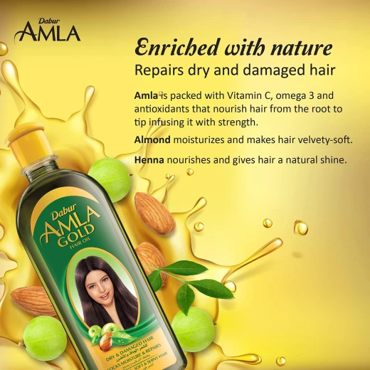 Dabur Amla Gold Hair Oil: Amla, Almond & Henna for Dry, Damaged Hair - Dabur - Image 2