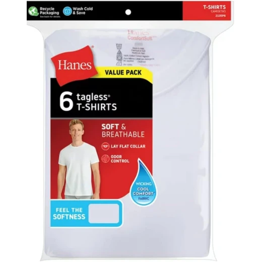 Hanes ComfortSoft Men's Crew Neck T-Shirt 3-Pack, White, XXL, 100% Cotton Hanes ComfortSoft Men's Crew Neck T-Shirt 3-Pack, White, XXL, 100% Cotton