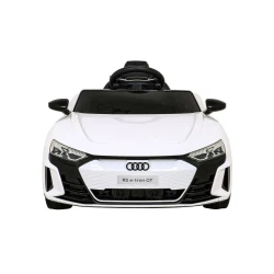 سيارة ركوب أودي RS E-Tron GT للأطفال، تعمل بالكهرباء ببطارية 12 فولت مع أضواء LED، بوق وموسيقى عملية، لون أبيض، مناسبة للأعمار من 3 إلى 8 سنوات، مقعد واحد