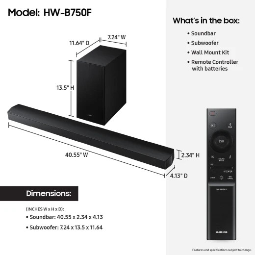 مكبر صوت سامسونج HW B750F 5.1 قناة مع مضخم صوت لاسلكي، أسود - سامسونج - Image 5