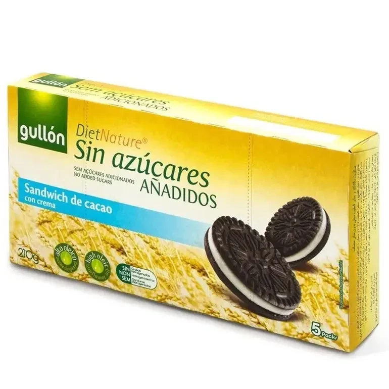 Gullon Zero Cocoa Sandwich Biscuits 5 Pack 210g, Delicious Sugar-Free Snack - Gullon