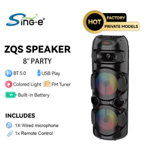 SING-E ZQS2801 Portable Karaoke Speaker with Dual 8" Drivers & RGB Lights – Powerful sound, vibrant lighting, and wireless entertainment for parties and events. - Image 2