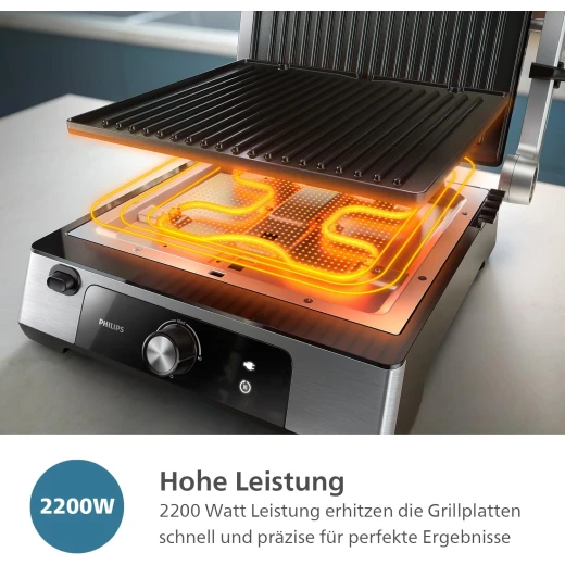 Philips 5000 Series Contact Grill 180° Hinged with Adjustable Temperature 60°C 200°C Large Grill Surface and Removable Non Stick Plates - Philips - Image 6