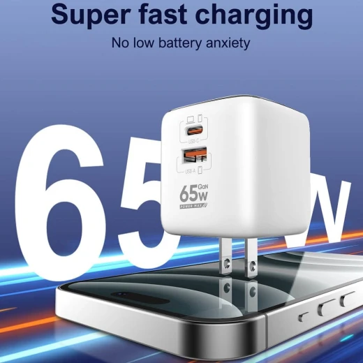 شاحن حائط LDNIO 65 واط بمنفذ USB-C، قابس قابل للطي، منفذ مزدوج، شحن سريع، أبيض Q2617 - إل دي إن آي أو - Image 7