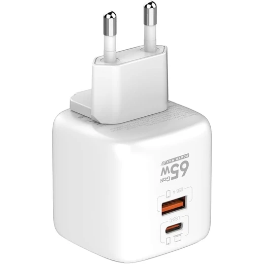 شاحن حائط LDNIO 65 واط بمنفذ USB-C، قابس قابل للطي، منفذ مزدوج، شحن سريع، أبيض Q2617 - إل دي إن آي أو - Image 10