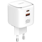 شاحن حائط LDNIO 65 واط بمنفذ USB-C، قابس قابل للطي، منفذ مزدوج، شحن سريع، أبيض Q2617 - إل دي إن آي أو