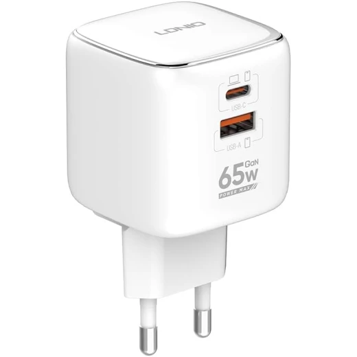 شاحن حائط LDNIO 65 واط بمنفذ USB-C، قابس قابل للطي، منفذ مزدوج، شحن سريع، أبيض Q2617 شاحن حائط LDNIO 65 واط بمنفذ USB-C، قابس قابل للطي، منفذ مزدوج، شحن سريع، أبيض Q2617