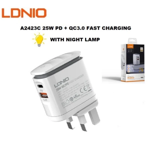 LDNIO A2423C 25W Fast Charger PD and QC 3.0 Wall Adapter with Night Lamp UK Plug - LDNIO - Image 4