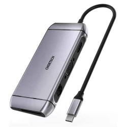 محول تشويتك 9 في 1 USB-C متعدد الوظائف، HDMI 4K، VGA، USB 3.0، قارئ بطاقات SD/TF، RJ45، رمادي