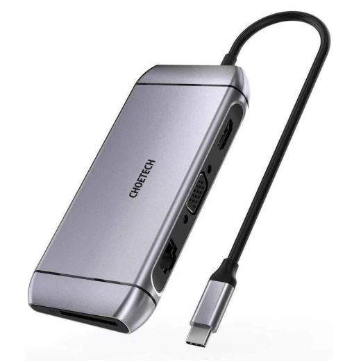 محول تشويتك 9 في 1 USB-C متعدد الوظائف، HDMI 4K، VGA، USB 3.0، قارئ بطاقات SD/TF، RJ45، رمادي محول تشويتك 9 في 1 USB-C متعدد الوظائف، HDMI 4K، VGA، USB 3.0، قارئ بطاقات SD/TF، RJ45، رمادي
