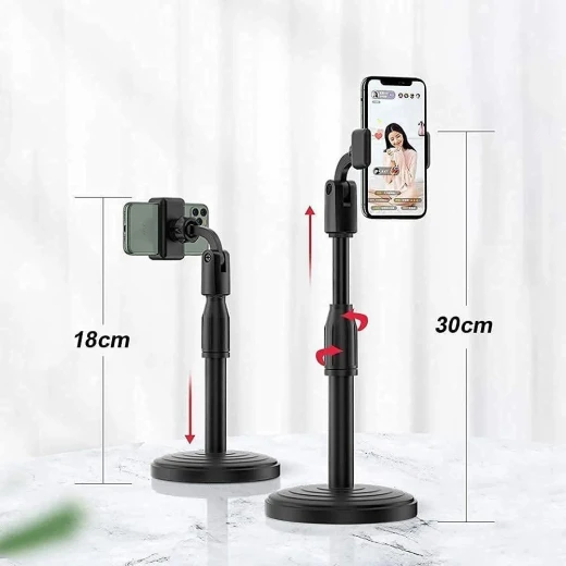 Celltophone Microphone Mobile Stand, Adjustable Aluminum Black, Foldable Design, Up to 7.2 Inch Phones - Wateen store - Image 2