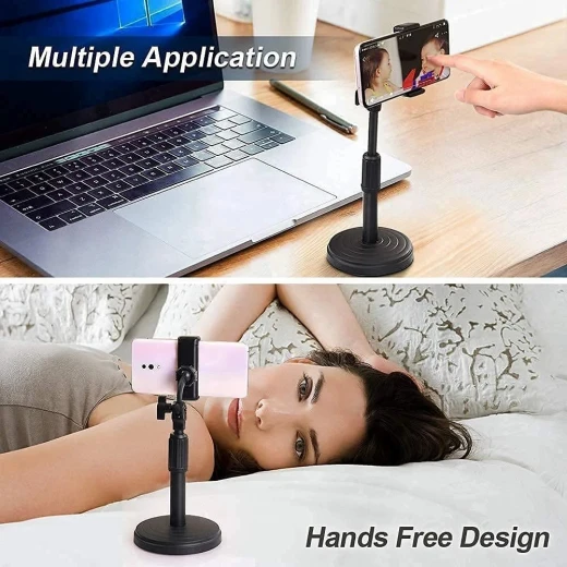 Celltophone Microphone Mobile Stand, Adjustable Aluminum Black, Foldable Design, Up to 7.2 Inch Phones - Wateen store - Image 4