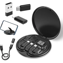 USB to USB-C Adapter, USB C Charging Cable Adapter Kit Contains Multiple OTG Adapters for USB Type C/USB A/USB C Male Cable/Micro USB, Equipped with SIM Extractor/SIM Slot/Phone Holder (Black)