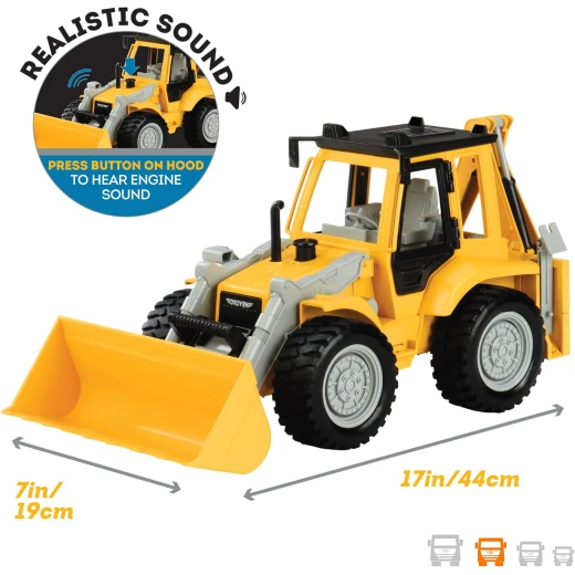 DRIVEN by Battat Backhoe Loader Toy for Kids, 17 Inch Construction Vehicle, Excavator Arm, Ages 3+ - Image 2