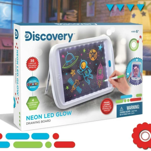 لوحة رسم نيون LED متوهجة للأطفال من ديسكفري، تتضمن 4 أقلام تحديد - ديسكفري مايند بلوان - Image 2