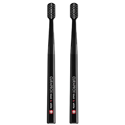 Curaprox Black Is White Toothbrush Set Ultra Soft Bristles 2 Piece Black Curaprox Black Is White Toothbrush Set Ultra Soft Bristles 2 Piece Black