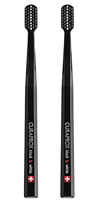 Curaprox Black Is White Toothbrush Set Ultra Soft Bristles 2 Piece Black