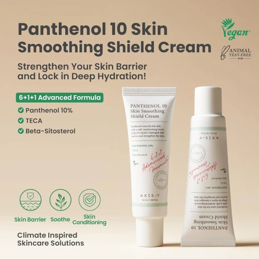 AXIS-Y Panthenol 10 Skin Smoothing Shield Cream - Daily Facial Moisturizer Barrier Cream for Long Lasting Hydration & Soothing - Vegan Korean Skin Care Face Lotion - 1.69 fl. oz. - Axis-y - Image 5