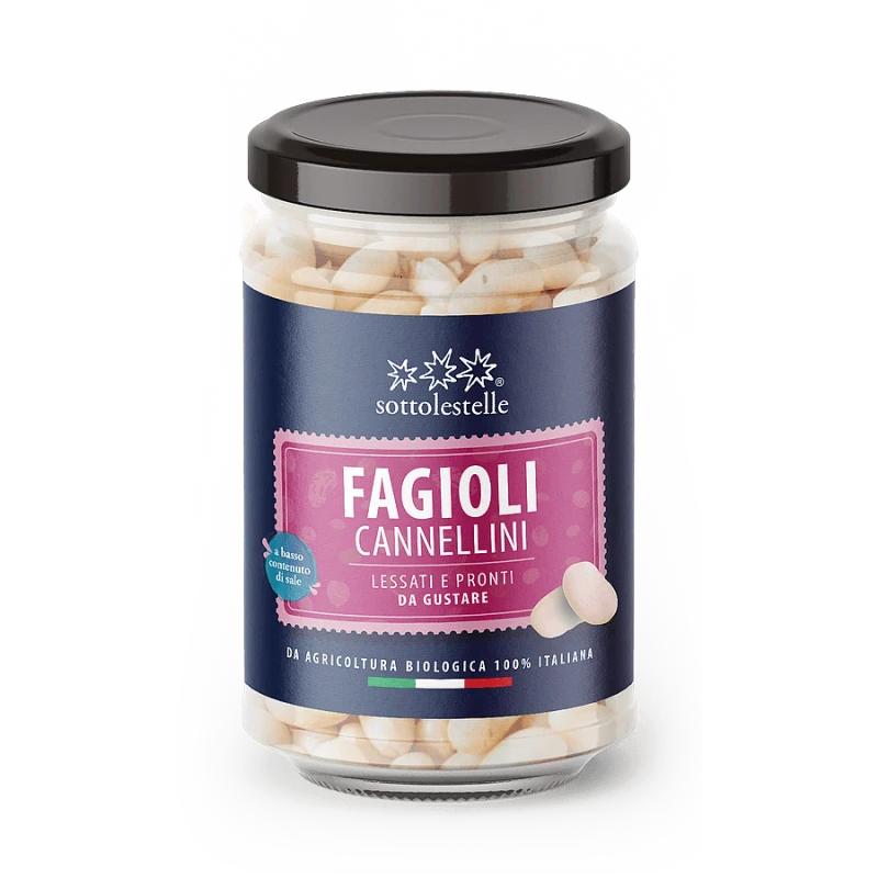 Sotto le Stelle Organic Cannellini Beans in Glass Jar 300g, Italian Product