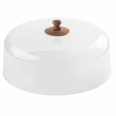 Tablecraft Acacia Collection Cake Dome Clear Round 32cm H 23cm With Cover with Wood Knob - Image 3