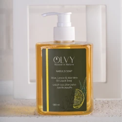 OLVY Liquid Soap 500ml with Olive Oil, Lemon, and Aloe Vera – Gently Cleanses, Hydrates, and Refreshes Skin, Enriched with Natural Ingredients, Leaves Skin Soft, Smooth, and Revitalized, Ideal for Daily Use.