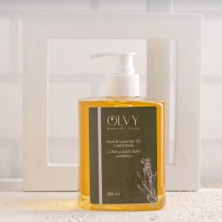 OLVY Liquid Soap 500ml with Olive Oil & Lavender – Moisturizing and Soothing Formula, Gently Cleanses Skin, Leaves a Natural Relaxing Fragrance, Keeps Skin Soft, Smooth, and Fresh, Suitable for All Skin Types.