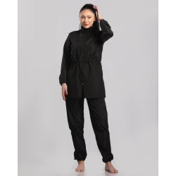 بوركيني نسائي بلون أسود داكن – طقم سباحة محتشم  – مقاس سمول – سريع الجفاف ومريح للسباحة، تصميم أنيق وعصري لجميع الأنشطة المائية