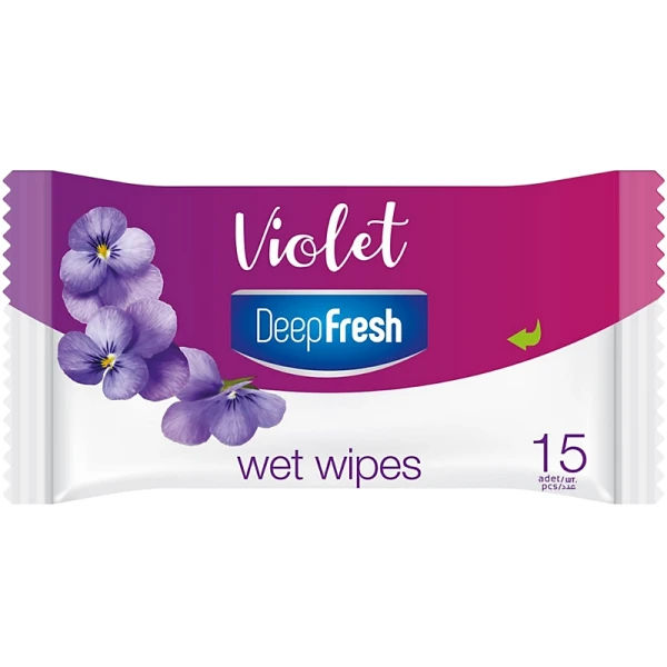 Deep Fresh Violet Wet Wipes – 15 Pieces Pack, Gentle and Refreshing Cleaning for Hands and Surfaces, Effectively Removes Dirt and Germs, Soft and Skin-Friendly Formula for Daily Use and Travel - DeepFresh