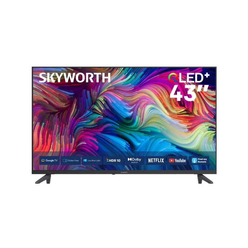 تلفزيون سكاي وورث 43 بوصة سمارت QLED موديل 43Q5600H، دقة 2K، نظام Google TV، تقنية Quantum Dot، دعم HDR10، ألوان زاهية وتباين قوي، تصميم أنيق بدون إطار، تجربة مشاهدة ذكية وسلسة للمحتوى والبث - سكي ورث